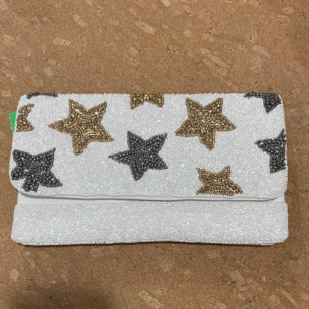 Chic White Beaded Clutch